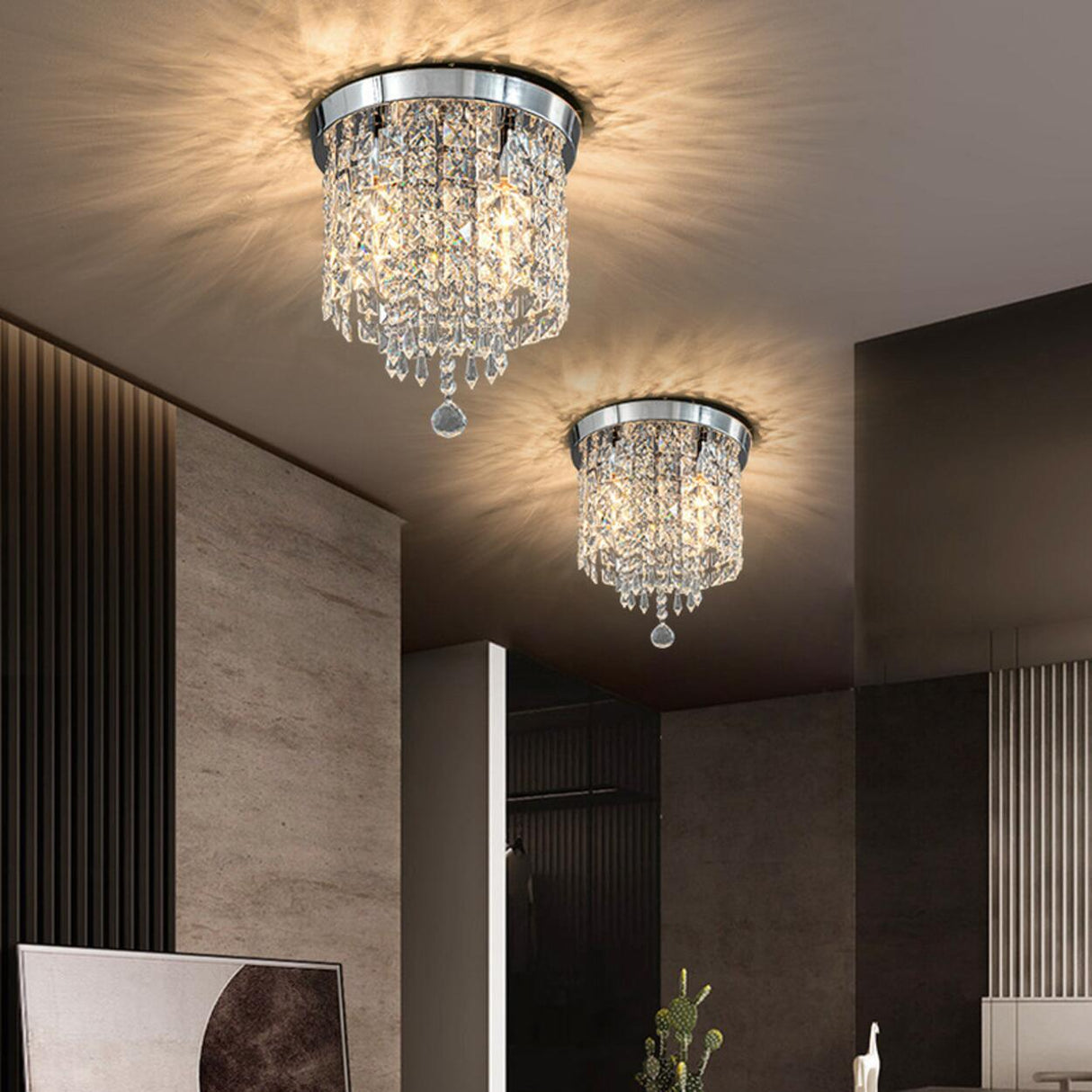 Modern Luxury Square Crystal Flush Mount Ceiling Light Image - 2