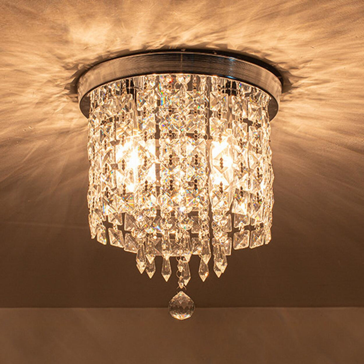 Modern Luxury Square Crystal Flush Mount Ceiling Light Image - 4