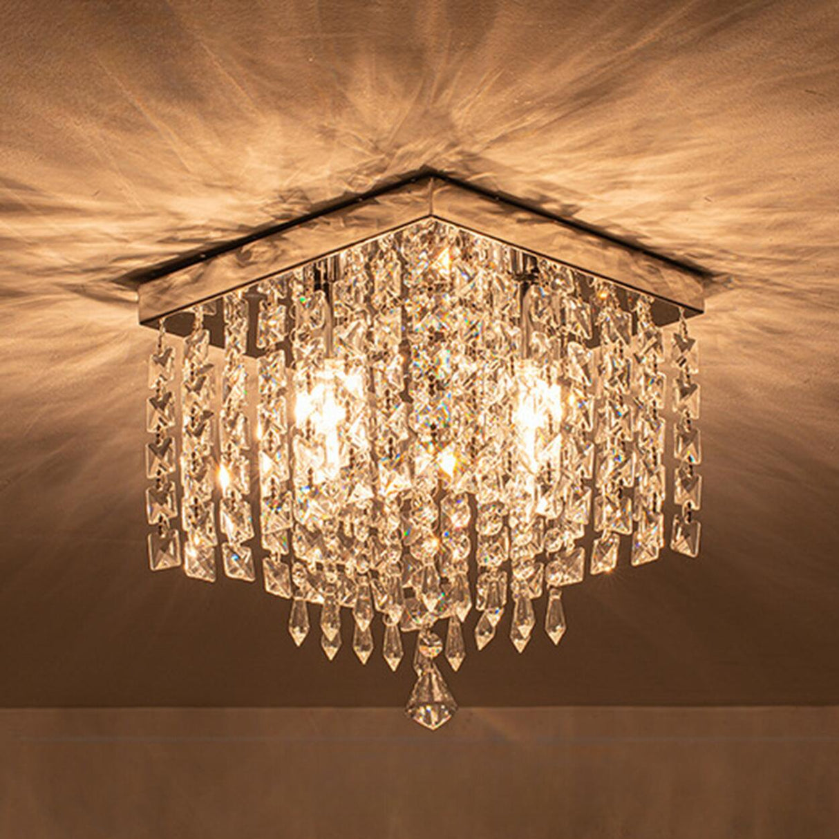 Modern Luxury Square Crystal Flush Mount Ceiling Light Image - 6