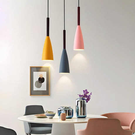 Modern Macaron Colorful Cone Dining Room Pendant Light Set Image - 1