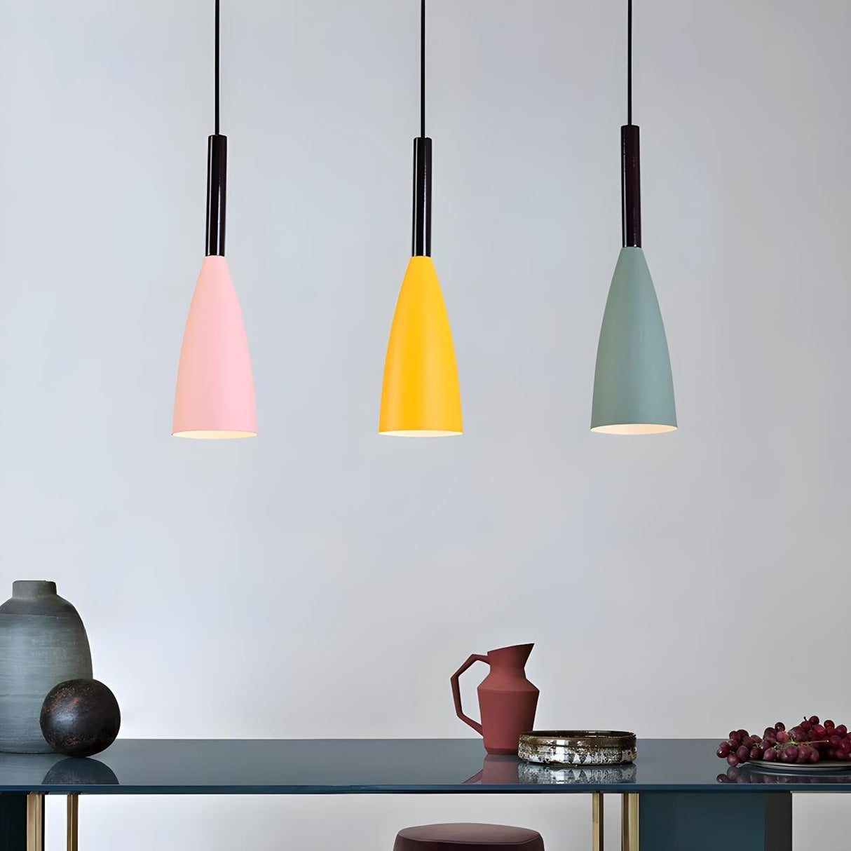 Modern Macaron Colorful Cone Dining Room Pendant Light Set Image - 4