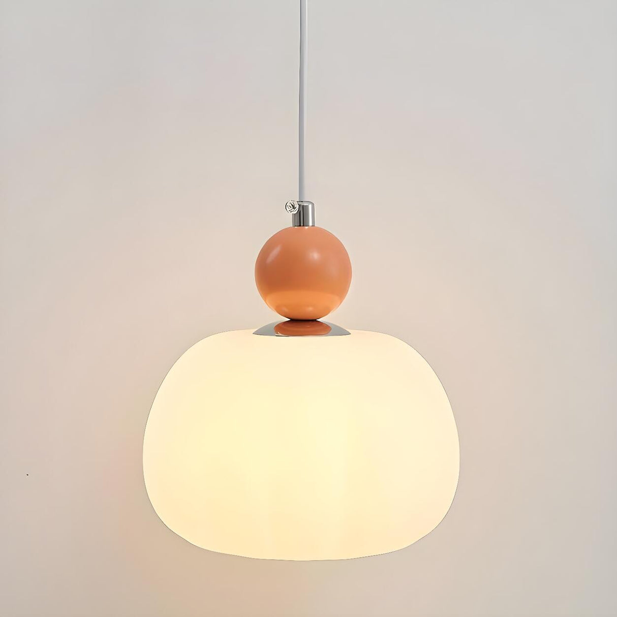 Modern Macaron Orange Cream Globe Bedroom Pendant Light Image - 18