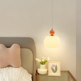 Modern Macaron Orange Cream Globe Bedroom Pendant Light Image - 19