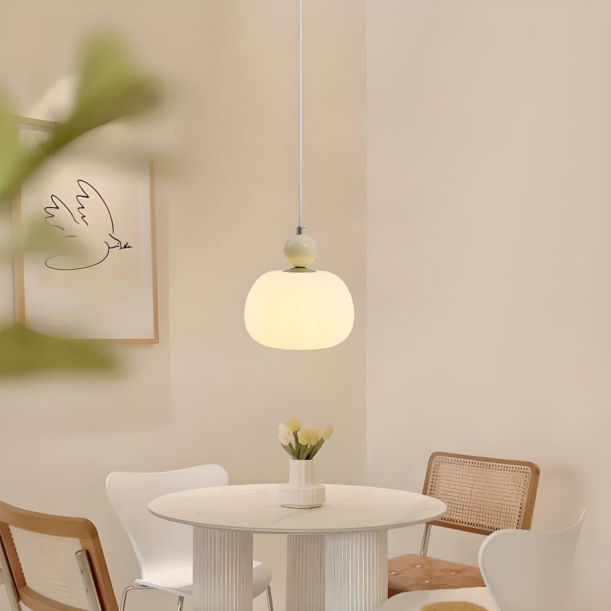 Modern Macaron Orange Cream Globe Bedroom Pendant Light Image - 20