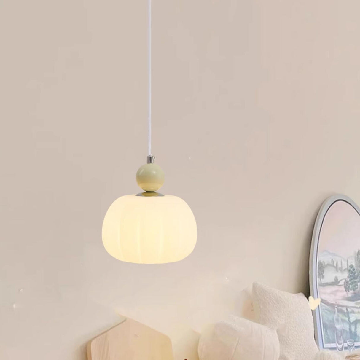 Modern Macaron Orange Cream Globe Bedroom Pendant Light Image - 22