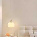 Modern Macaron Orange Cream Globe Bedroom Pendant Light Image - 4