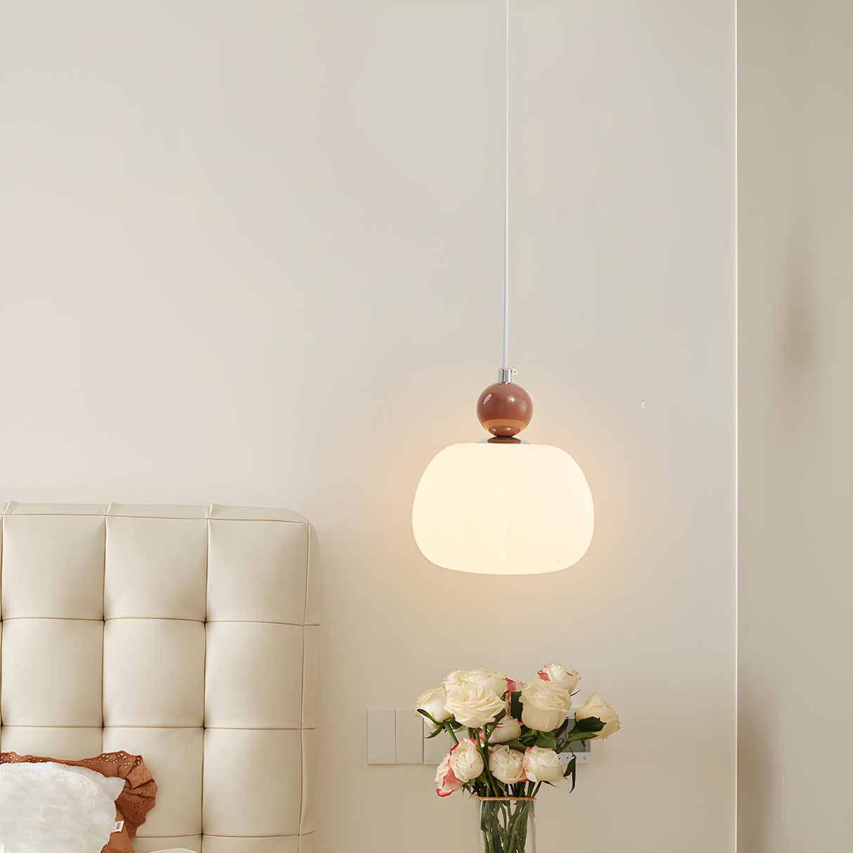 Modern Macaron Orange Cream Globe Bedroom Pendant Light Image - 6