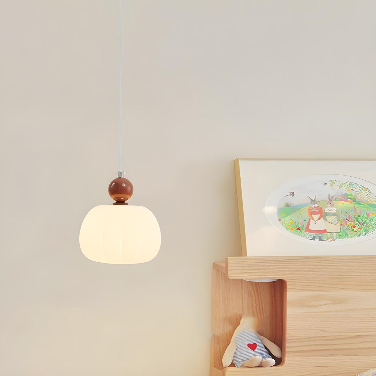 Modern Macaron Orange Cream Globe Bedroom Pendant Light Image - 7