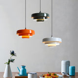 Modern Macaron Orange Layered Geometric Metal Pendant Light Image - 1