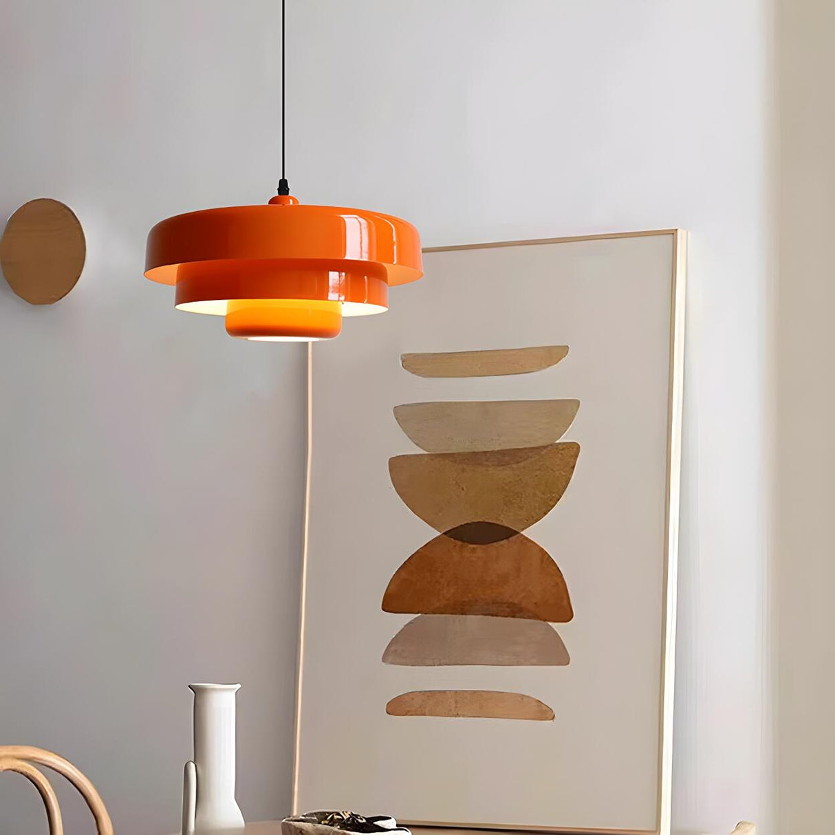 Modern Macaron Orange Layered Geometric Metal Pendant Light Image - 2