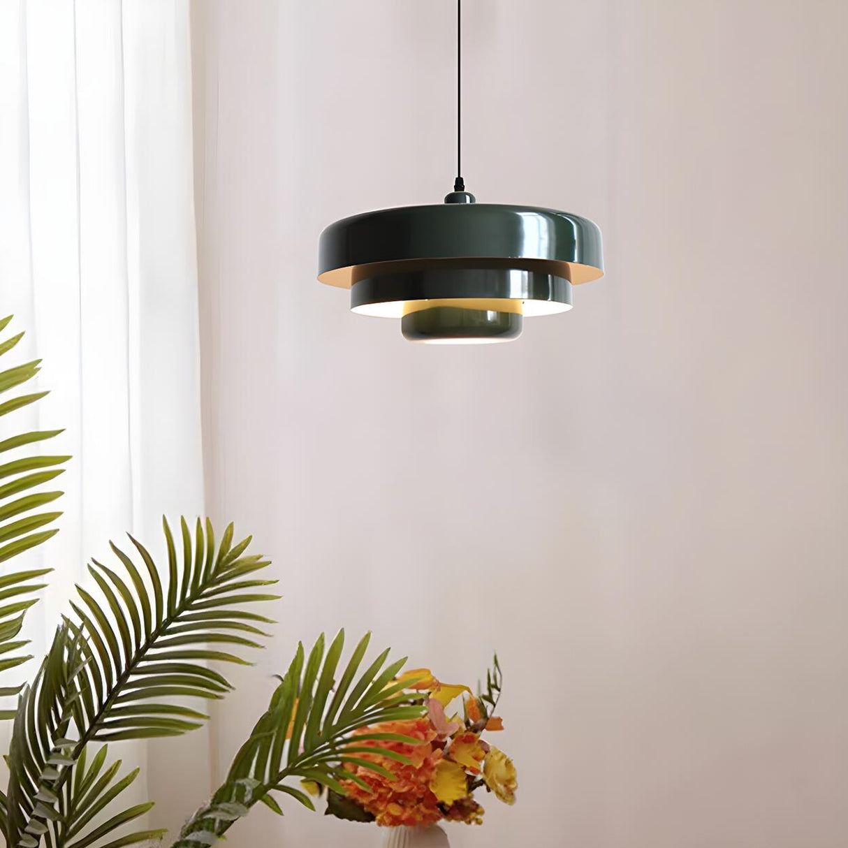 Modern Macaron Orange Layered Geometric Metal Pendant Light Image - 3