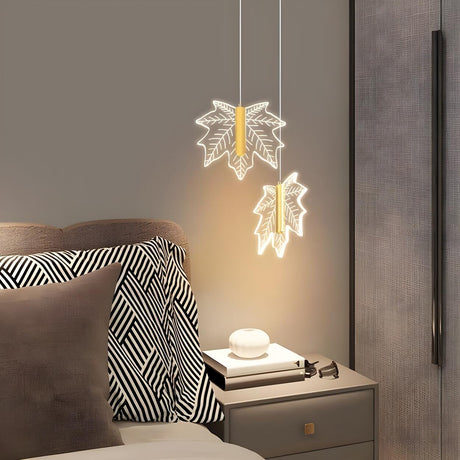 Modern Maple Clear Acrylic Leaf Bedroom Pendant Light Image - 1