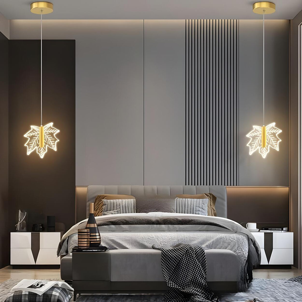 Modern Maple Clear Acrylic Leaf Bedroom Pendant Light Image - 8