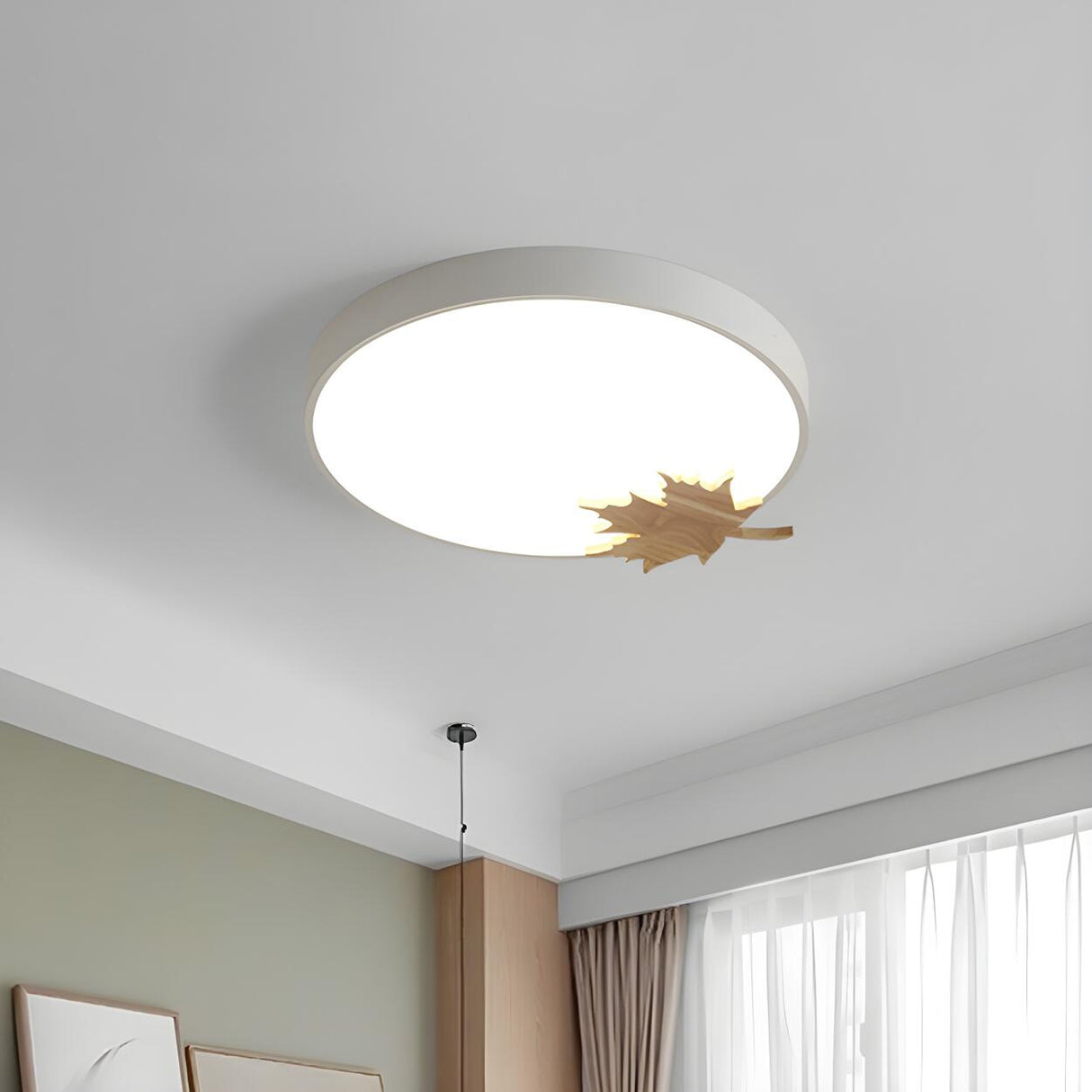 Modern Maple Leaf Grey Round LED Flush Mount Light Image - 10