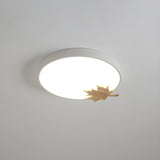 Modern Maple Leaf Grey Round LED Flush Mount Light Image - 12