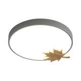 Modern Maple Leaf Grey Round LED Flush Mount Light Image - 3