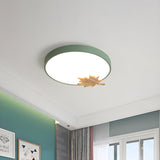 Modern Maple Leaf Grey Round LED Flush Mount Light Image - 6