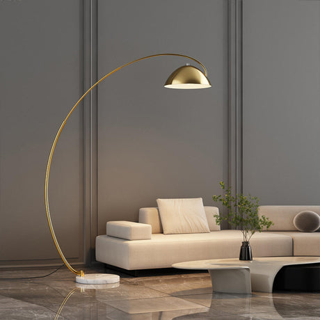 Modern Marble Base and Dome Gold Arched Floor Lamp Image - 1