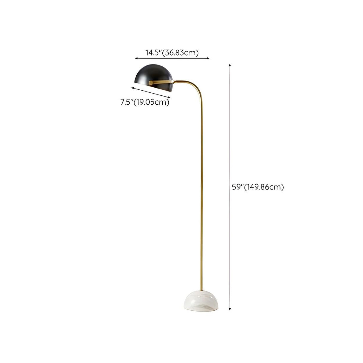 Modern Marble Base Black Dome Metal Floor Lamp 