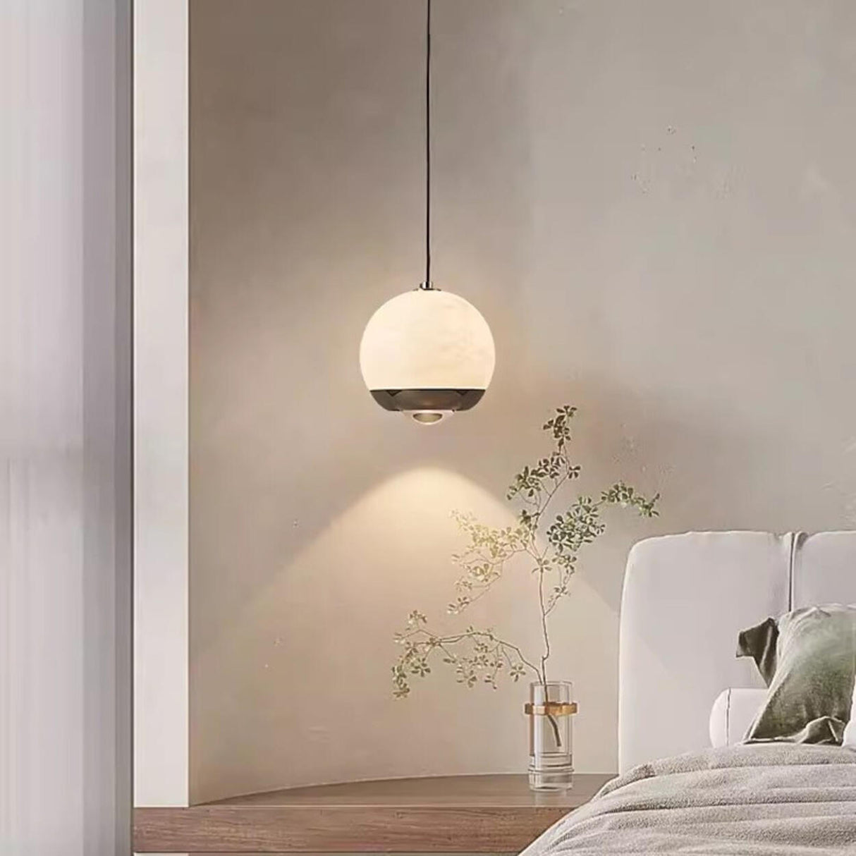 Modern Marble Stone Globe Clear Glass Pendant Light Image - 1