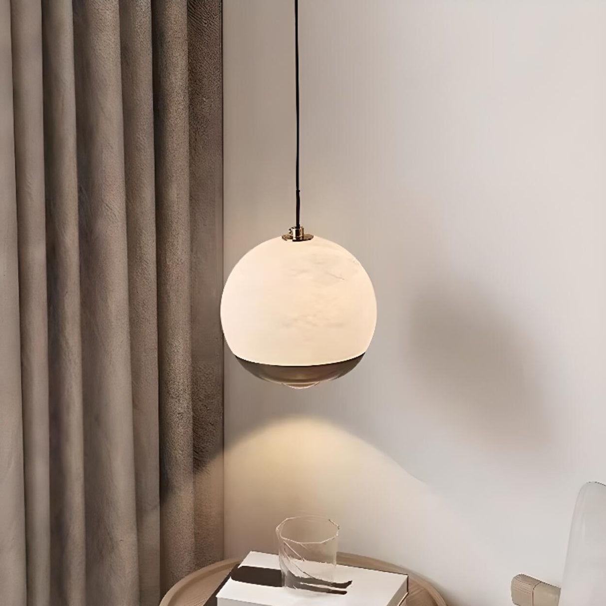 Modern Marble Stone Globe Clear Glass Pendant Light Image - 3