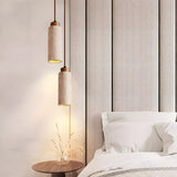 Modern Marble Texture Cylindrical Bedroom Pendant Light Image - 1