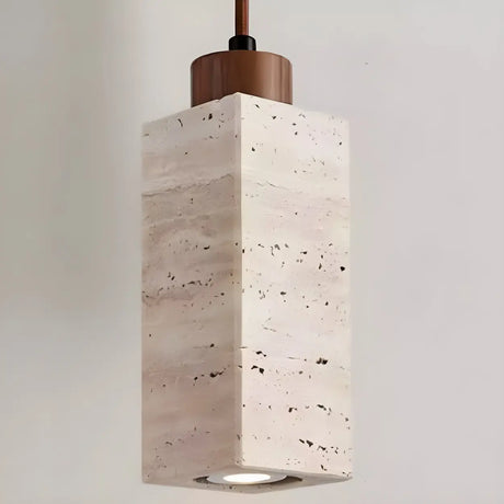 Modern Marble Texture Cylindrical Bedroom Pendant Light Image - 2