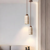 Modern Marble Texture Cylindrical Bedroom Pendant Light Image - 5