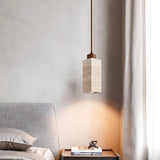 Modern Marble Texture Cylindrical Bedroom Pendant Light Image - 8