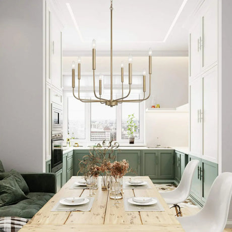 Modern Matte Gold Metal Candle Dining Room Chandelier Image - 1