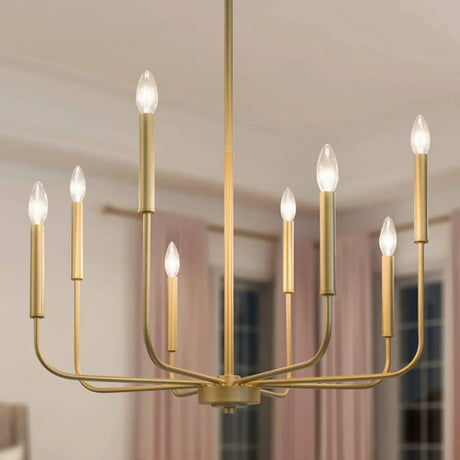 Modern Matte Gold Metal Candle Dining Room Chandelier Image - 7