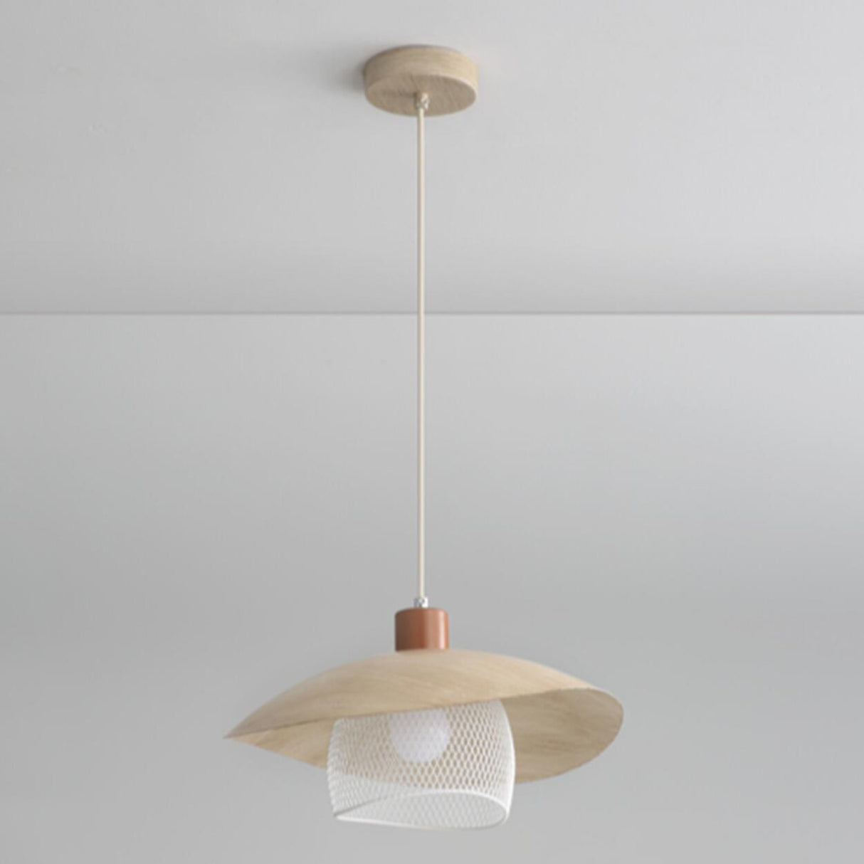 Modern Mesh and Metal White Wide Cone Pendant Light Image - 10