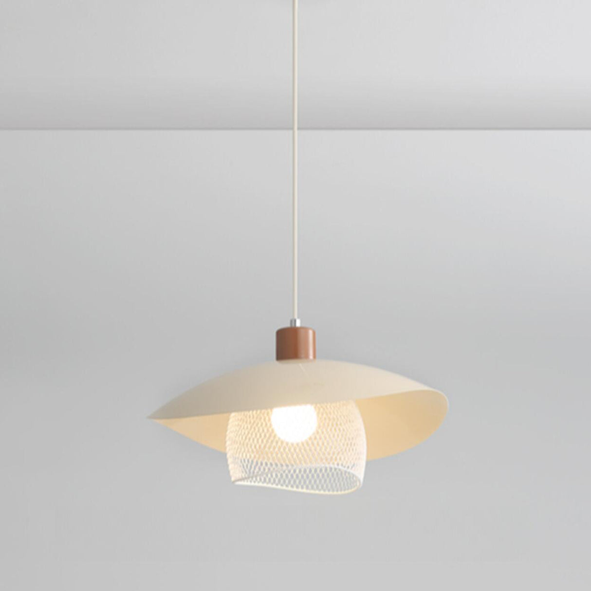 Modern Mesh and Metal White Wide Cone Pendant Light Image - 13