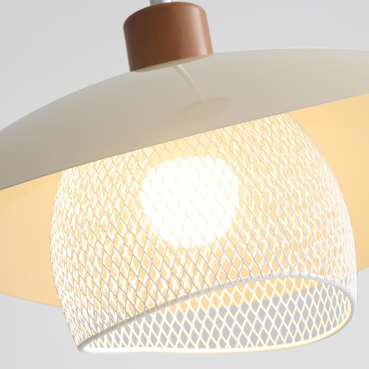 Modern Mesh and Metal White Wide Cone Pendant Light Image - 16