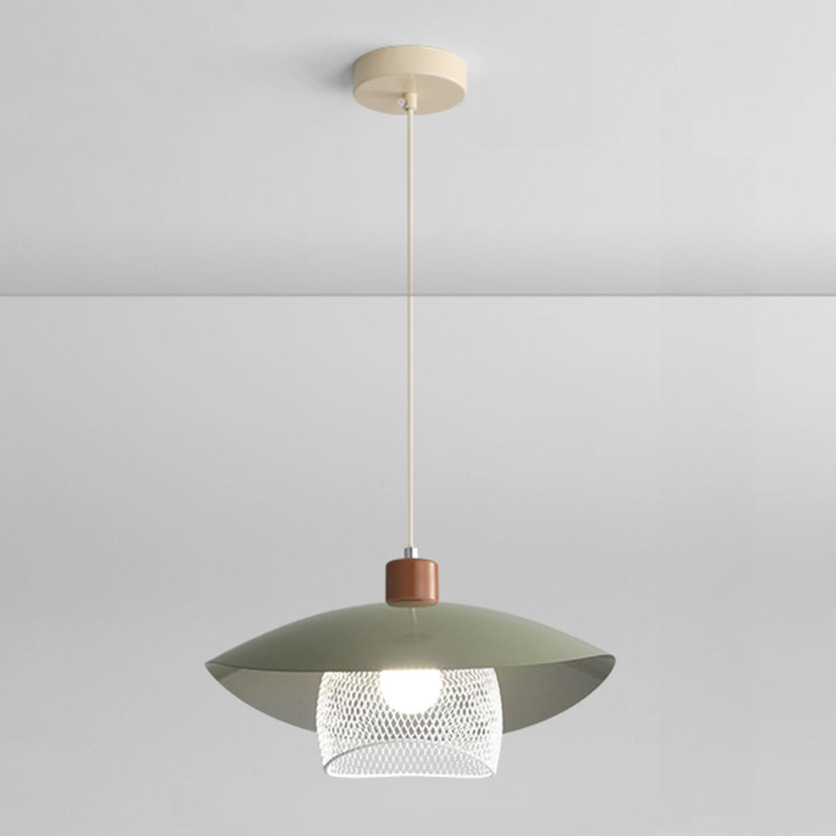 Modern Mesh and Metal White Wide Cone Pendant Light Image - 3