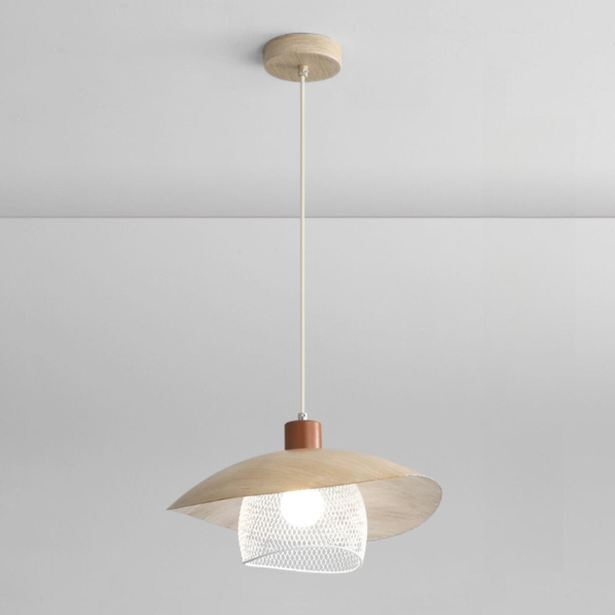 Modern Mesh and Metal White Wide Cone Pendant Light Image - 5