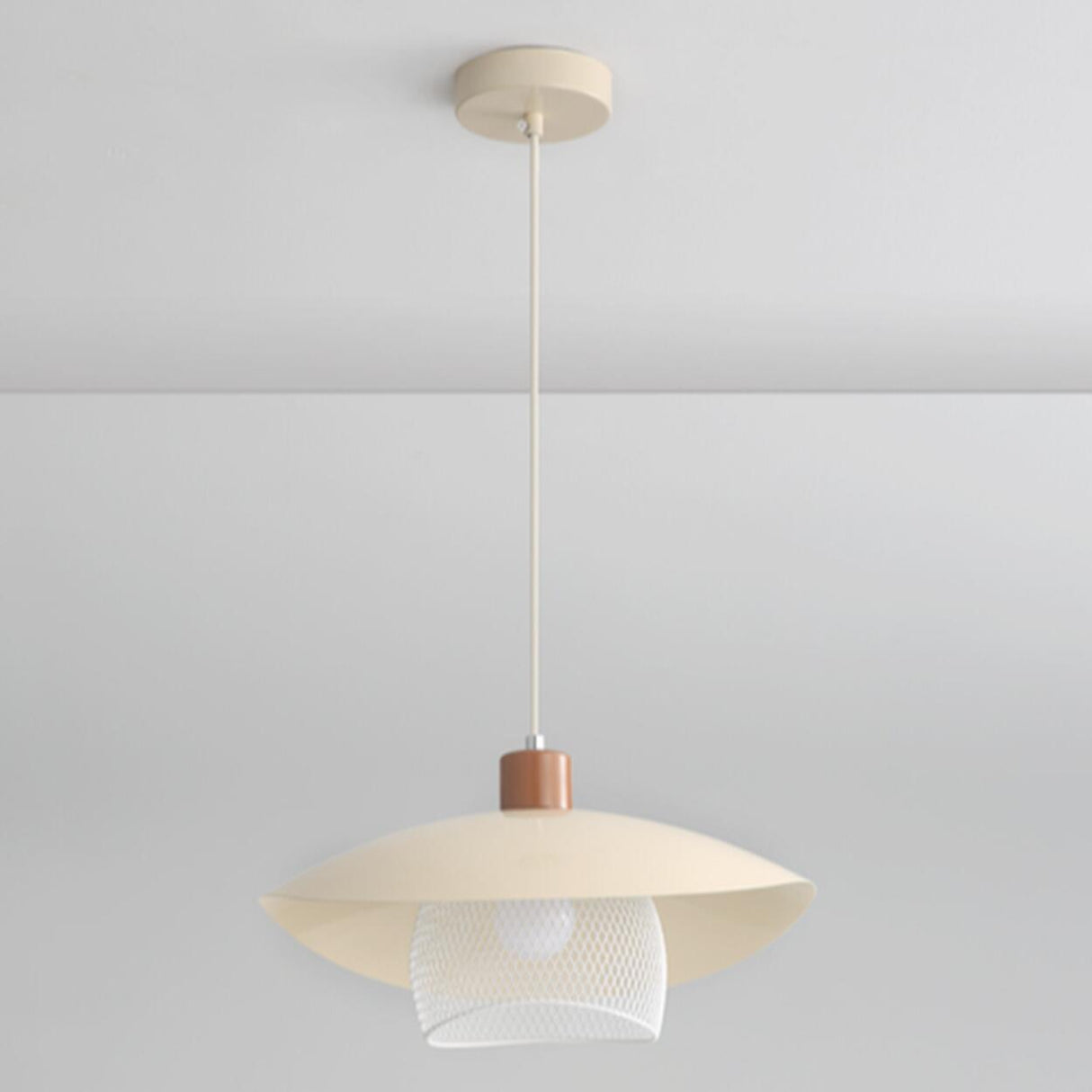 Modern Mesh and Metal White Wide Cone Pendant Light Image - 8