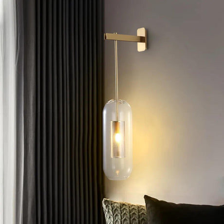 Modern Mesh Cylinder Clear Glass Gold Wall Sconce Image - 1