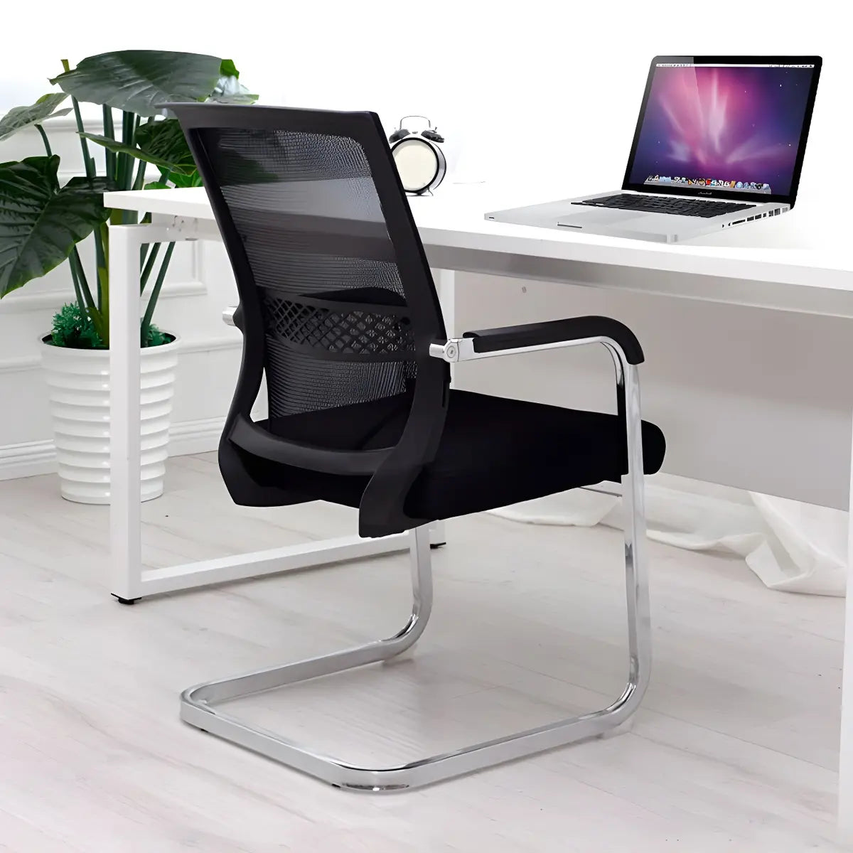 Modern Mesh Mid Back Metal Black Compact Office Chair Image - 3