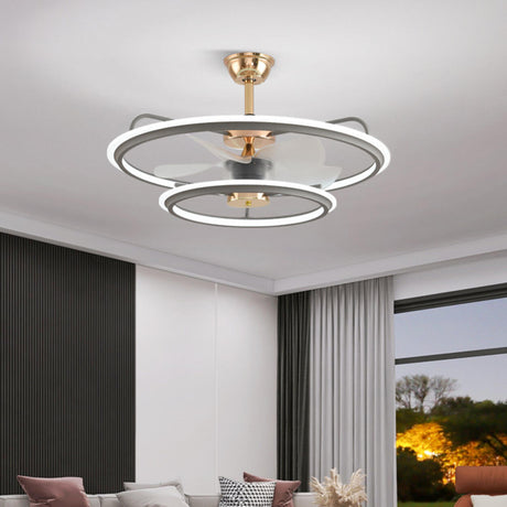 Modern Metal 2 Ring 5 Plastic Blades Ceiling Fan Light Image - 1