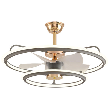 Modern Metal 2 Ring 5 Plastic Blades Ceiling Fan Light Image - 2