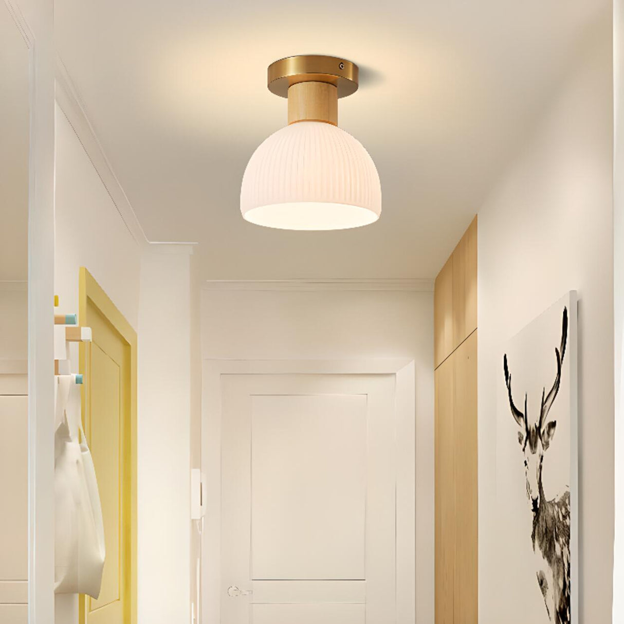 Modern Metal and Wood Warm Light Flush Mount light Image - 3