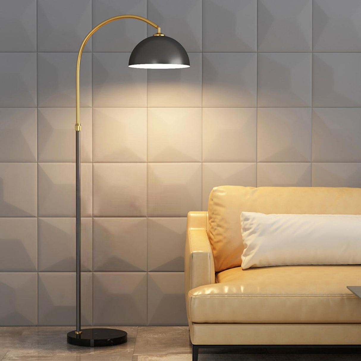 Modern Metal Arc Frame  Table Storage Dome Floor Lamp Image - 2