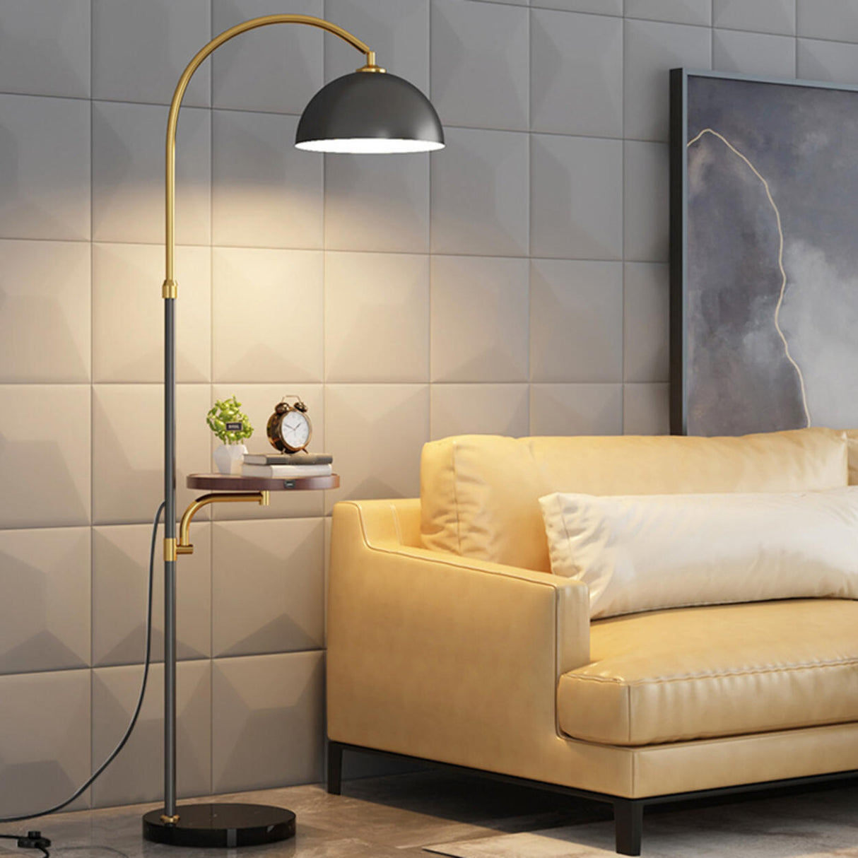 Modern Metal Arc Frame  Table Storage Dome Floor Lamp Image - 4