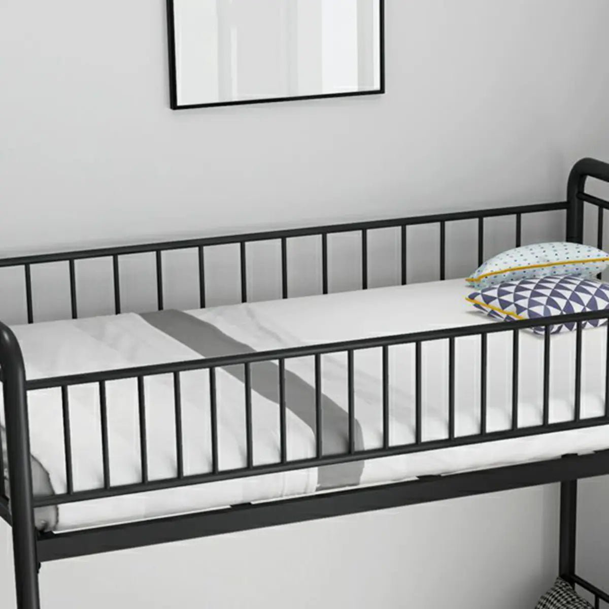 Modern Metal Black Twin Bunk Bed with Stairs and Guardrail Image - 11