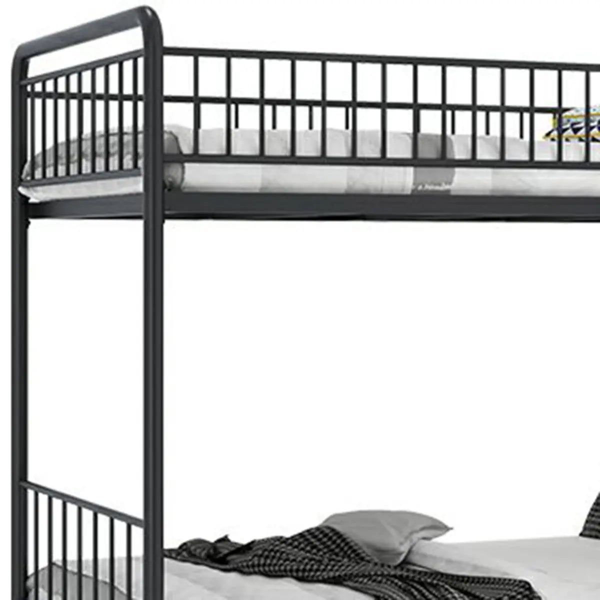 Modern Metal Black Twin Bunk Bed with Stairs and Guardrail Image - 13