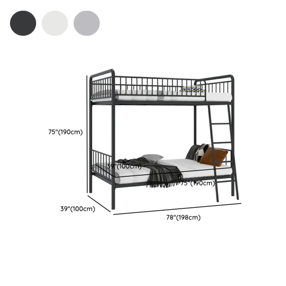 Modern Metal Black Twin Bunk Bed with Stairs and Guardrail 