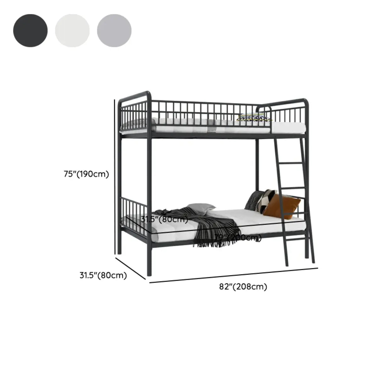 Modern Metal Black Twin Bunk Bed with Stairs and Guardrail Image - 16