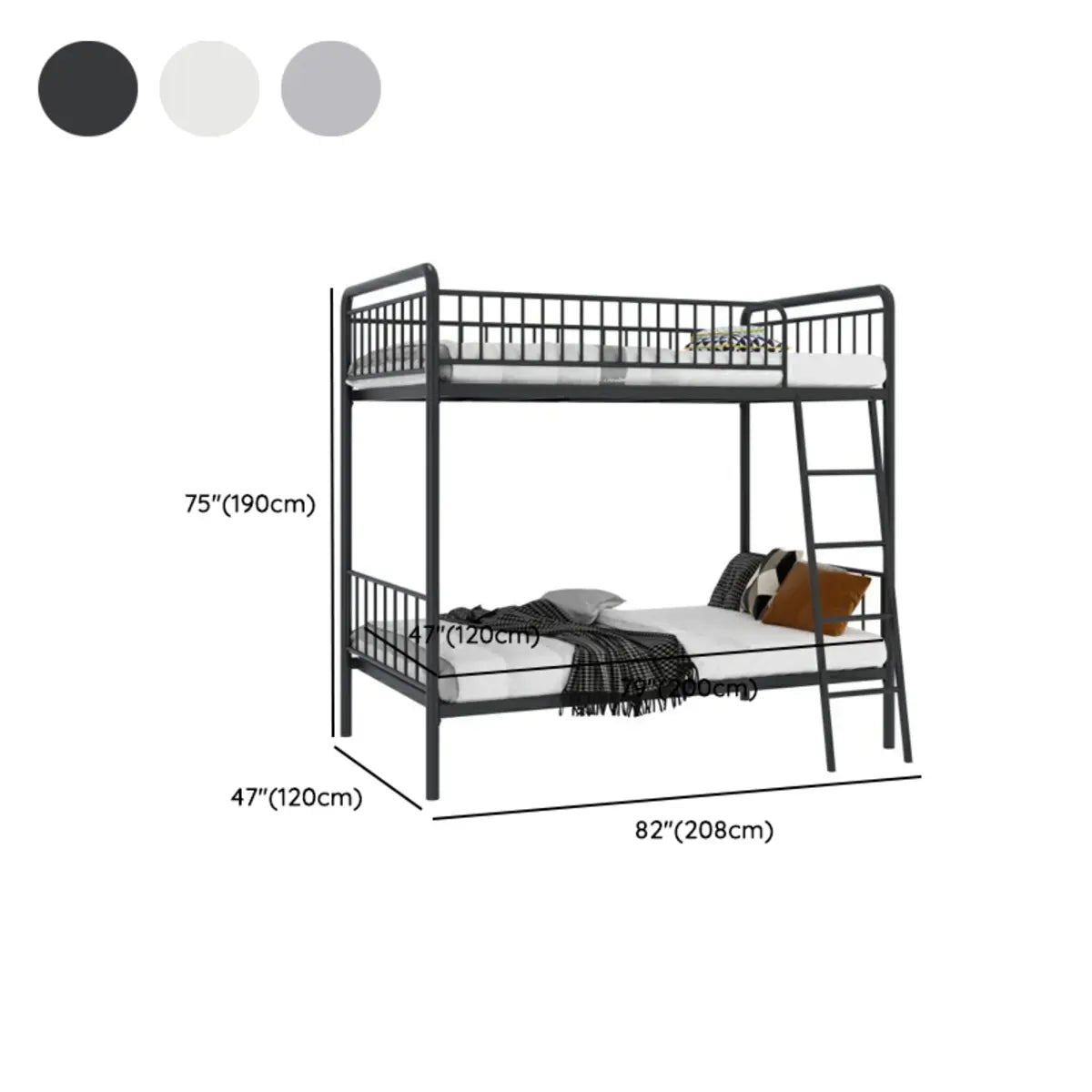 Modern Metal Black Twin Bunk Bed with Stairs and Guardrail Image - 21