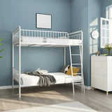 Modern Metal Black Twin Bunk Bed with Stairs and Guardrail Image - 3